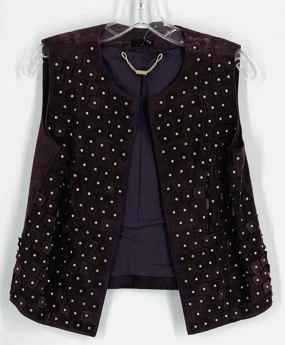 Worth Size S Pet Chocolate/Gold Studded Suede Designer Vest